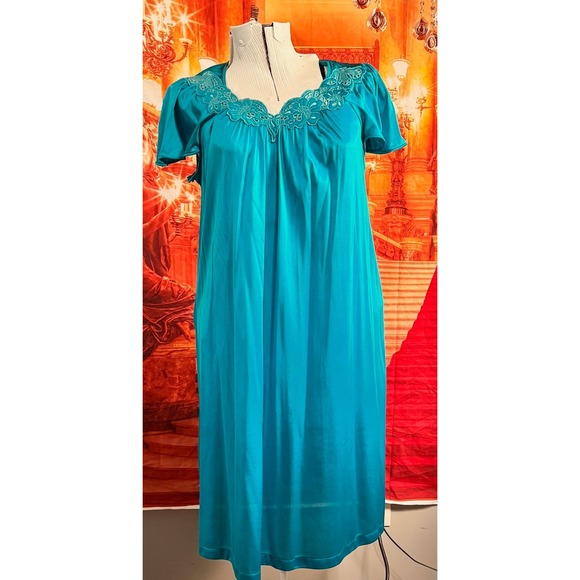 Vintage Vanity Fair Robe Lace Collar Short Sleeve Button Front Lounger Medium - Picture 9 of 11